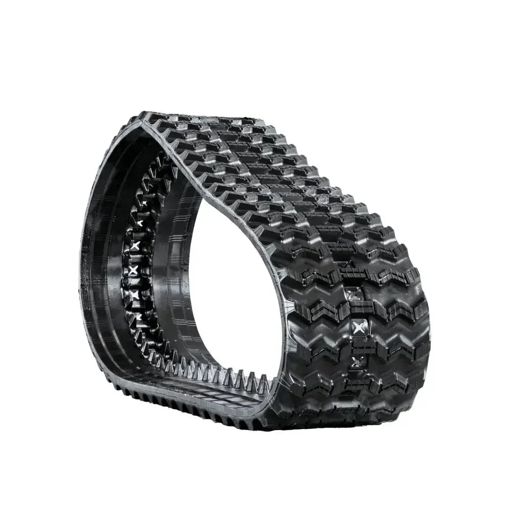 Black rubber excavator track with chevron treads and guide lugs for BOBCAT T650