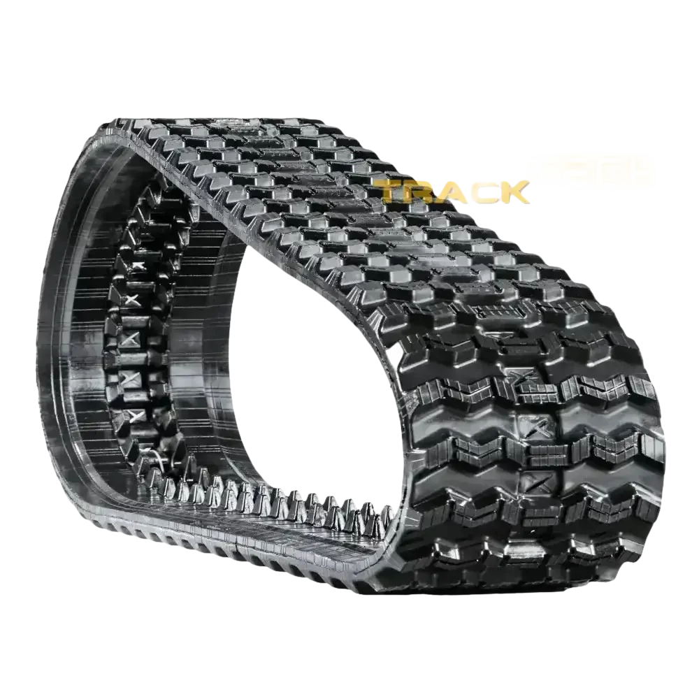 Black rubber track for Bobcat T870 with distinct tread pattern and inner guide lugs
