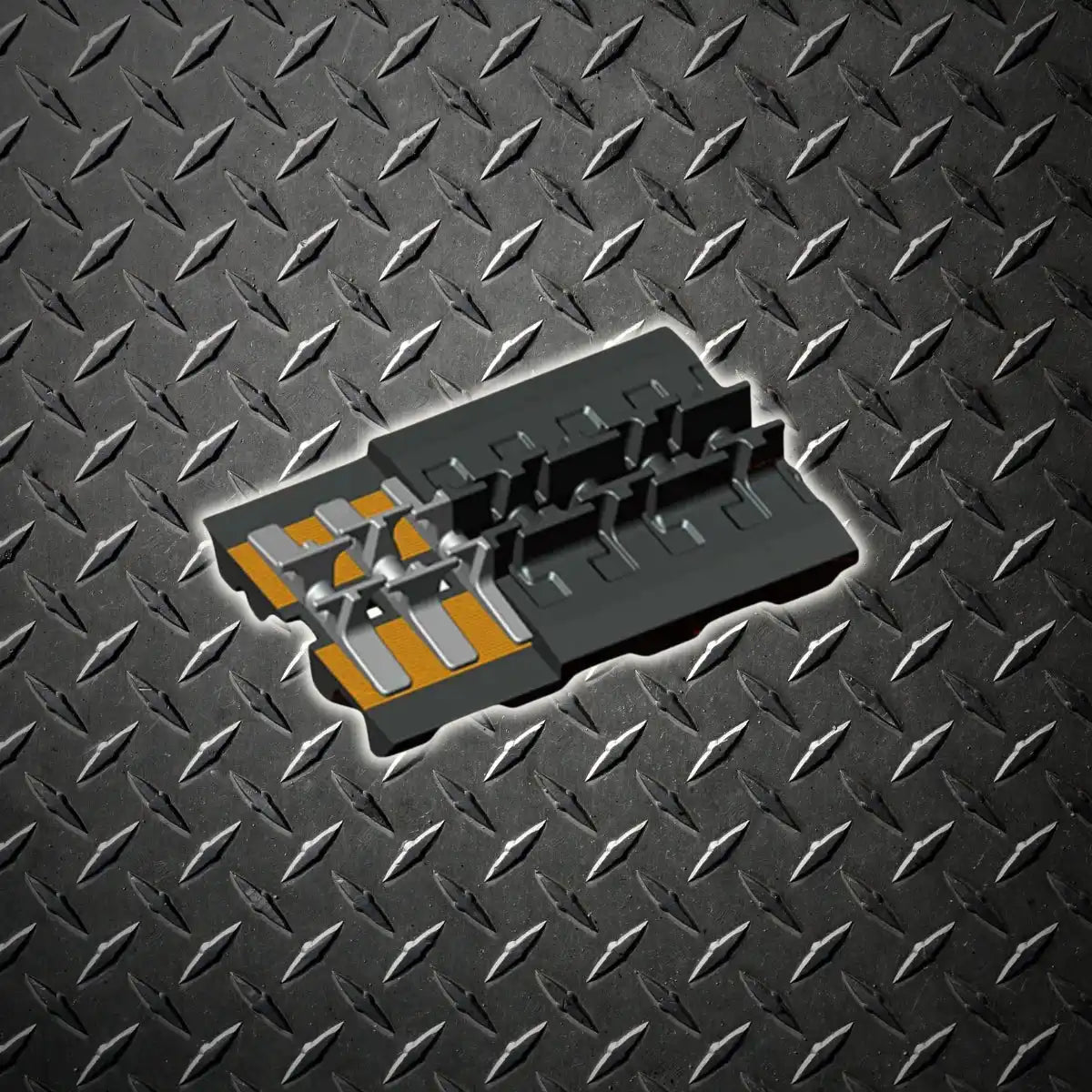 Close up of a dropped forge steel link on a metal metallic background