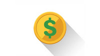 A gold coin with a green dollar sign.