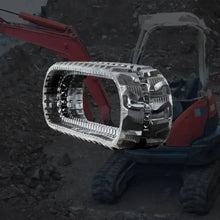 Heavy duty rubber tracks for Kubota KX041-3 excavator on rugged terrain