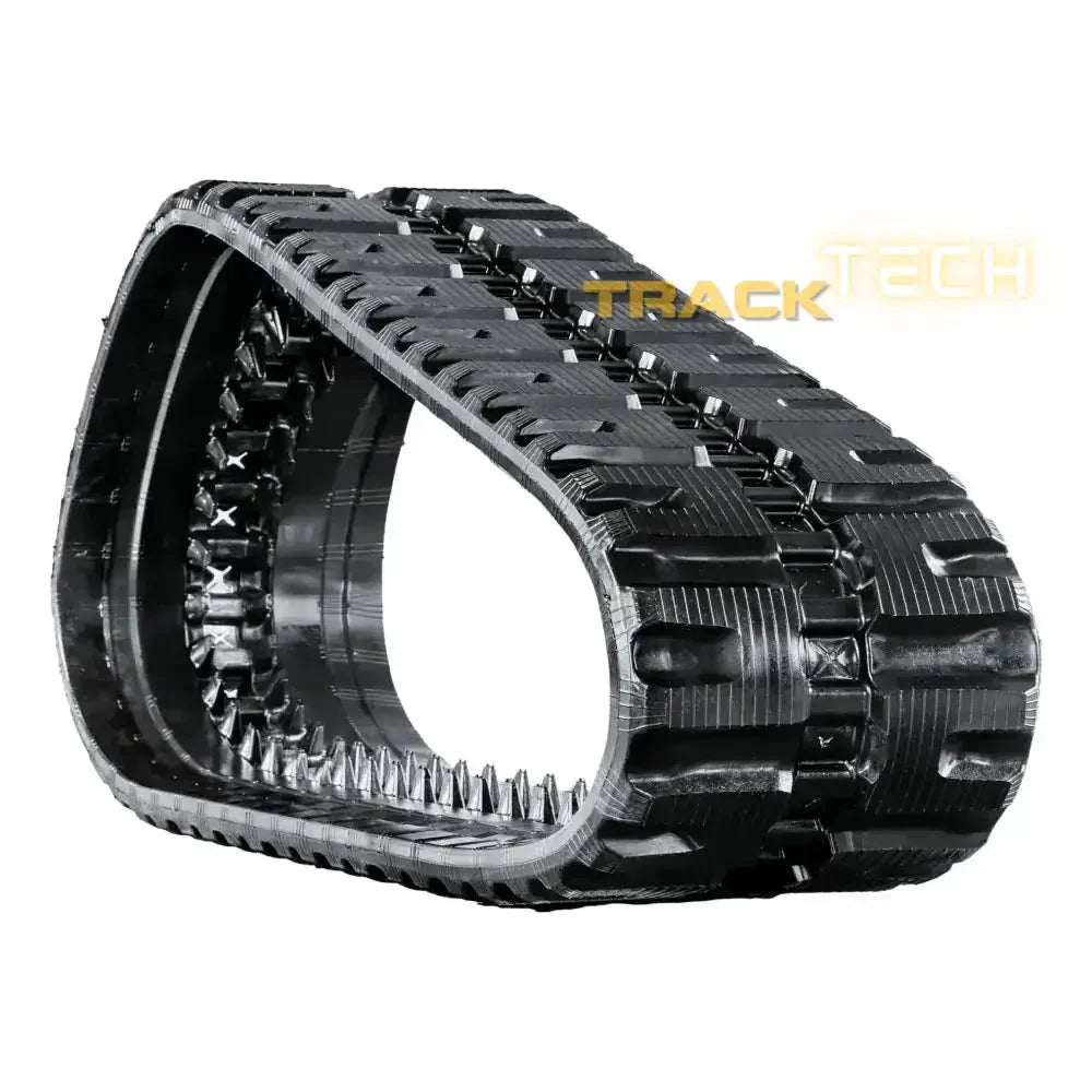 Black rubber track with distinct tread pattern and drive lugs for Takeuchi TL250 heavy machinery