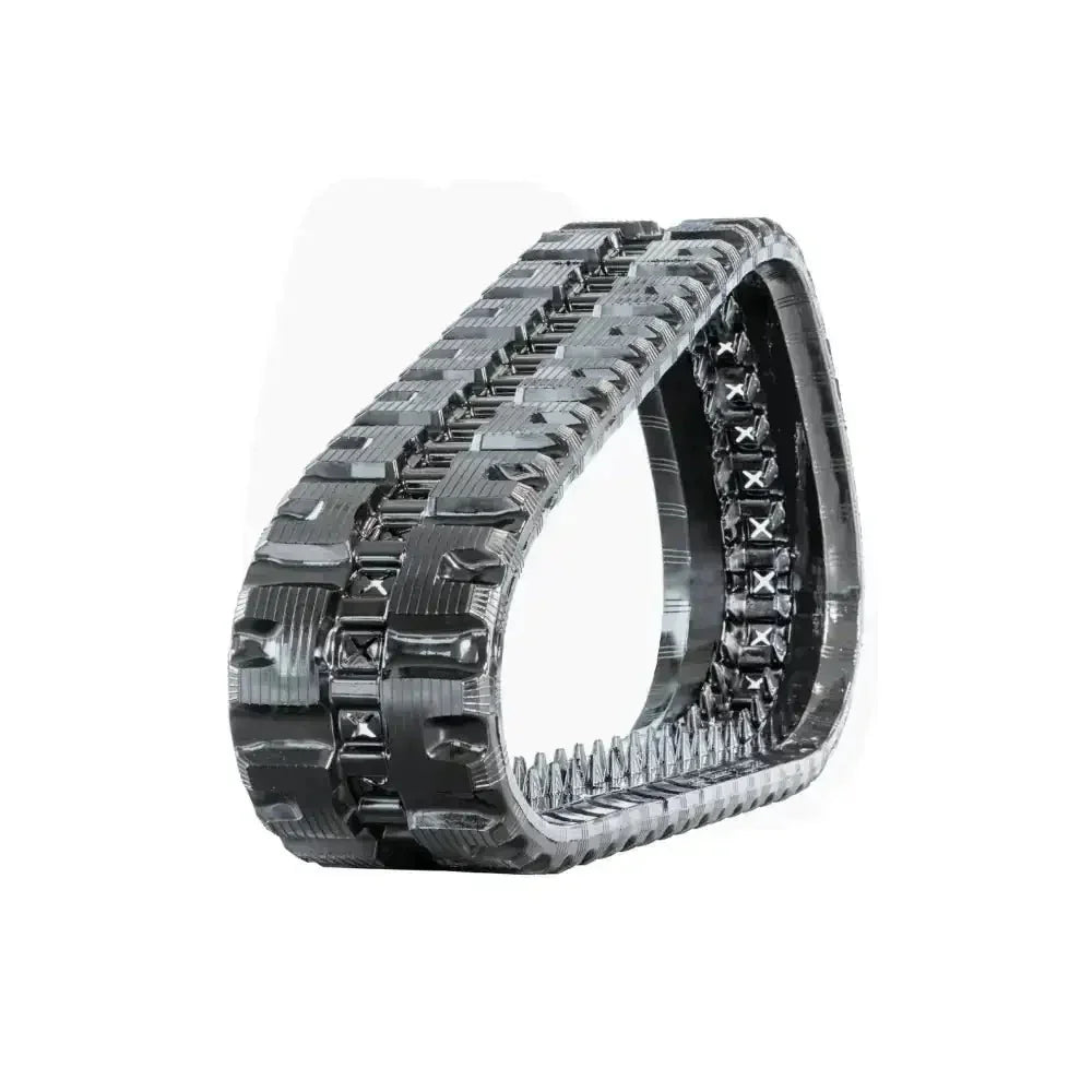 Black rubber track for Takeuchi TL6R heavy machinery with tread patterns and drive teeth