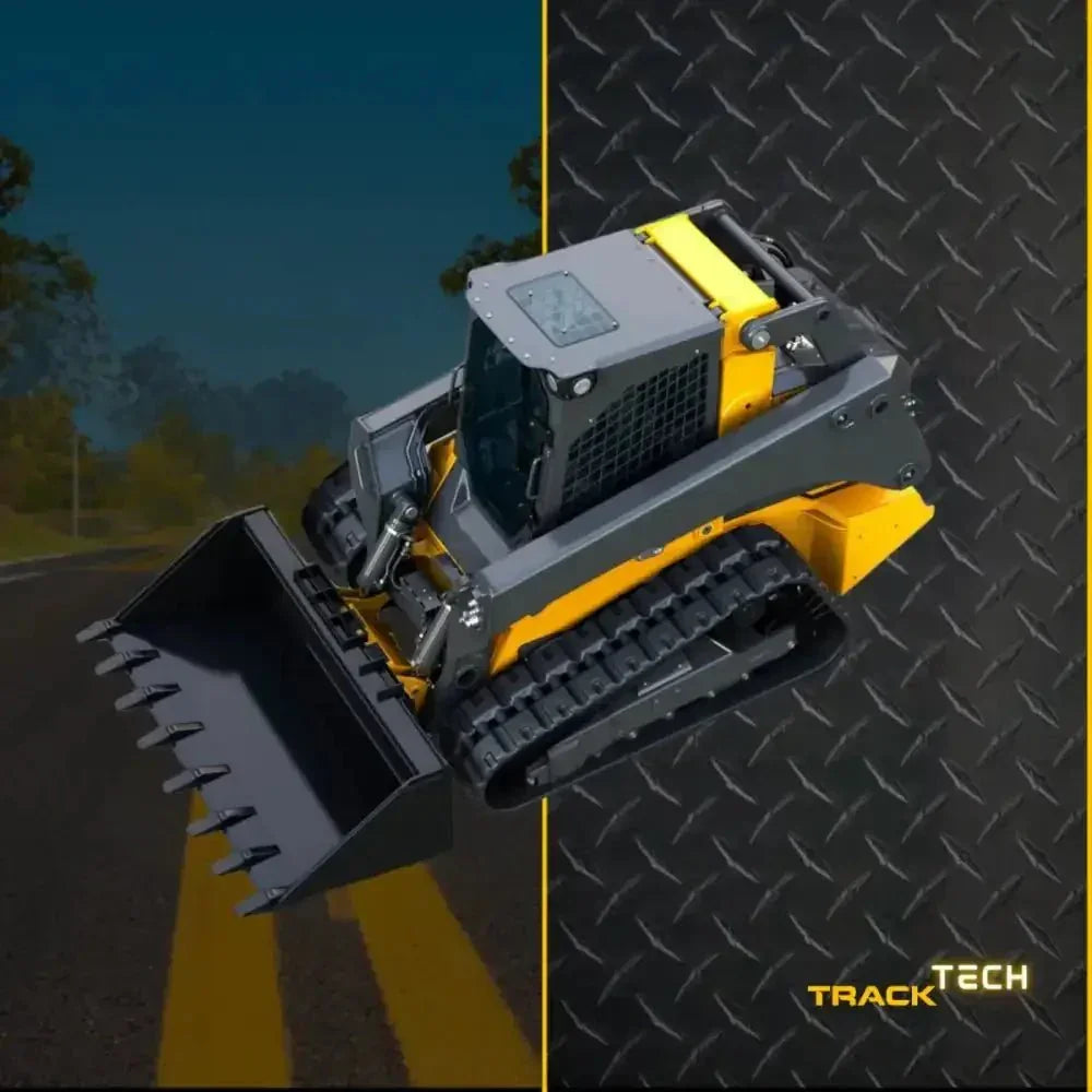 Yellow and gray tracked skid-steer loader with front bucket for TrackTECH Customization